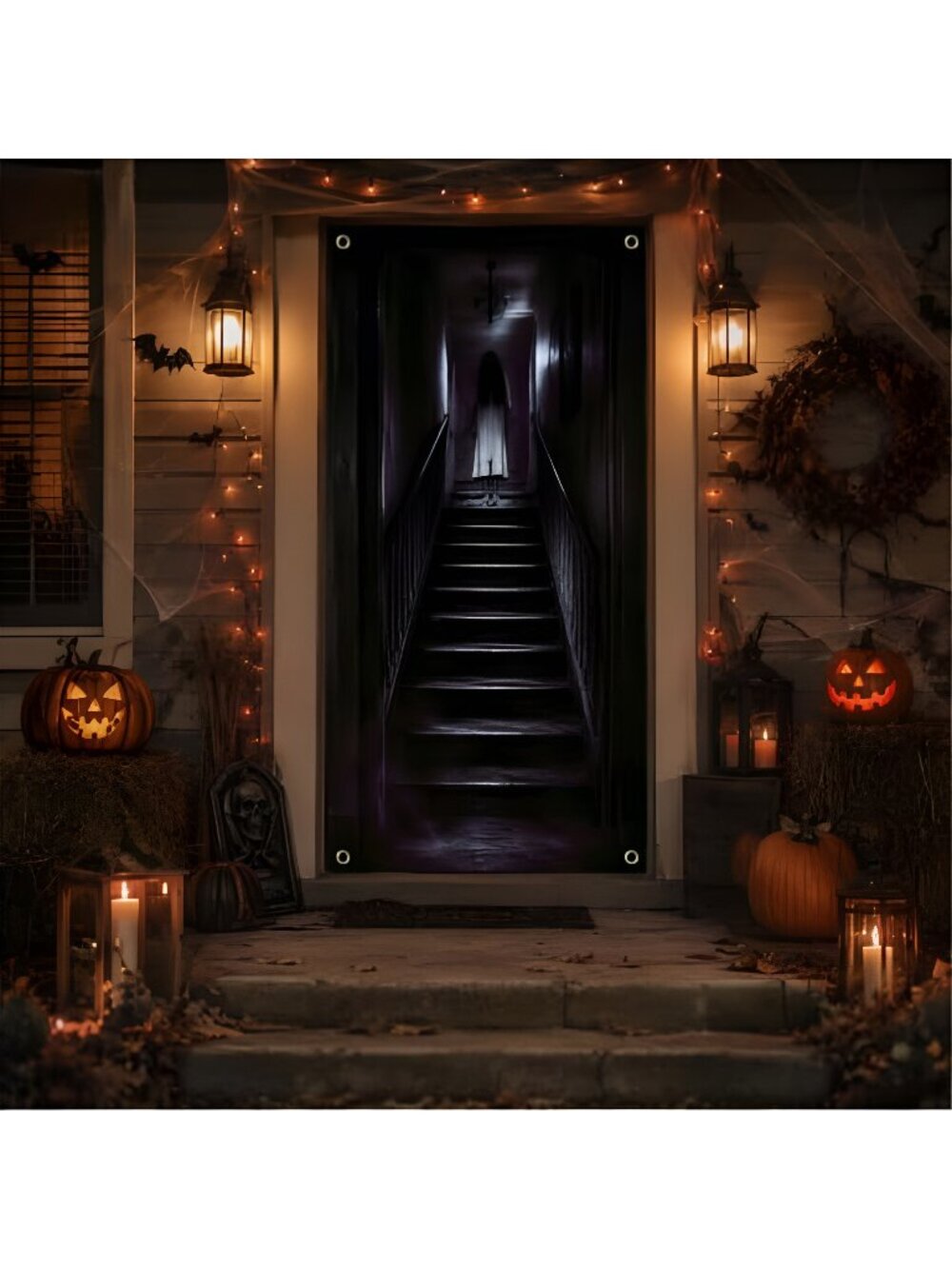 Halloween Door Cover, 71x35 Inch, Scary Halloween Front Door Decorations